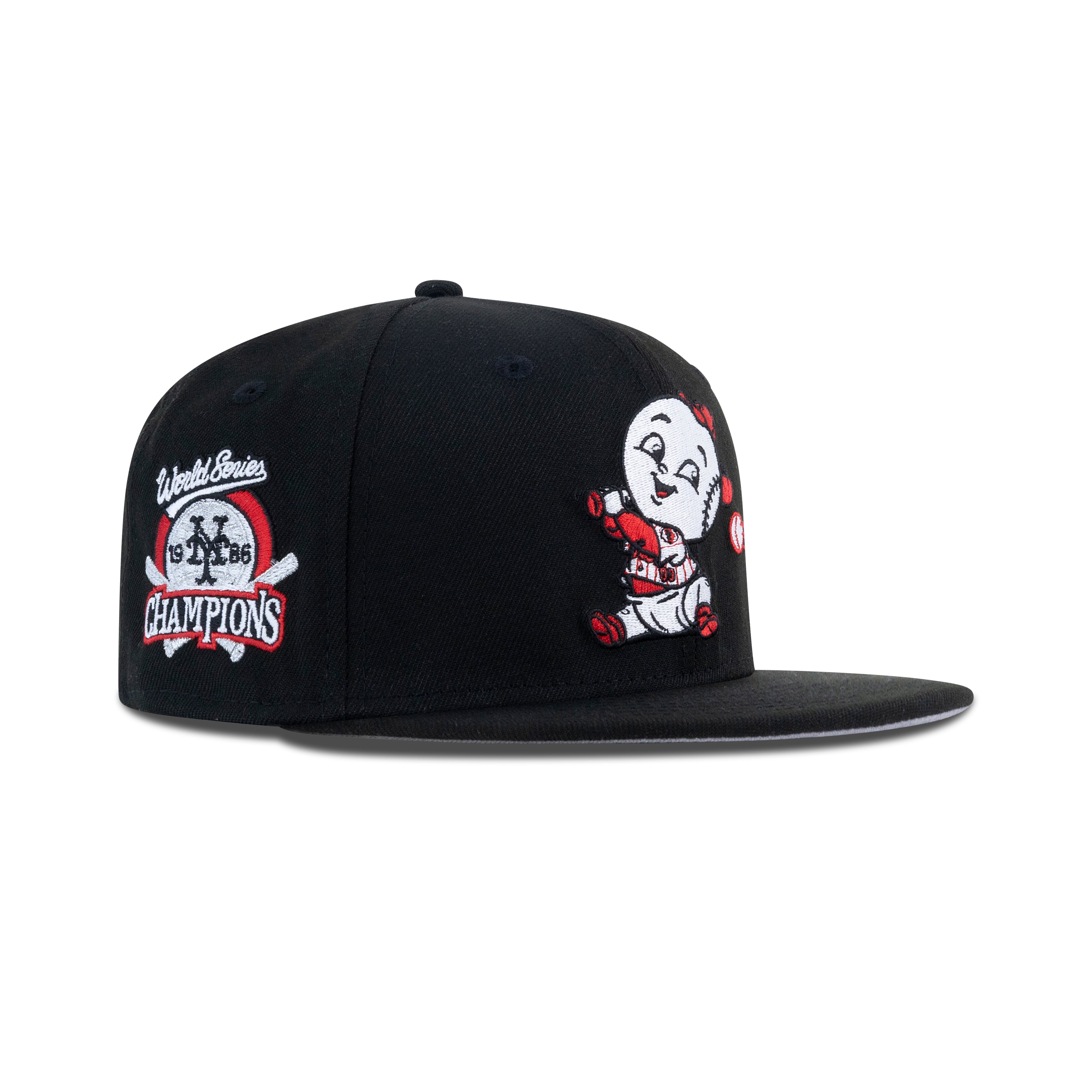 New Era New York Mets Baby Mascot Fitted Grey Bottom "Black Front Door Red White" (1986 World Series Champions Embroidery)