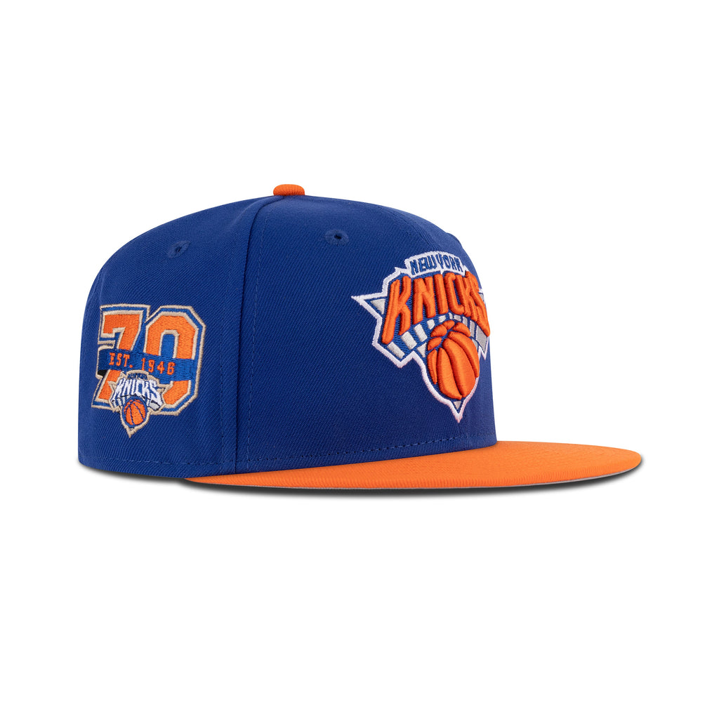 New Era New York Knicks Fitted "Majestic Blue Orange Visor" (70th EST 1946 Embroidery)