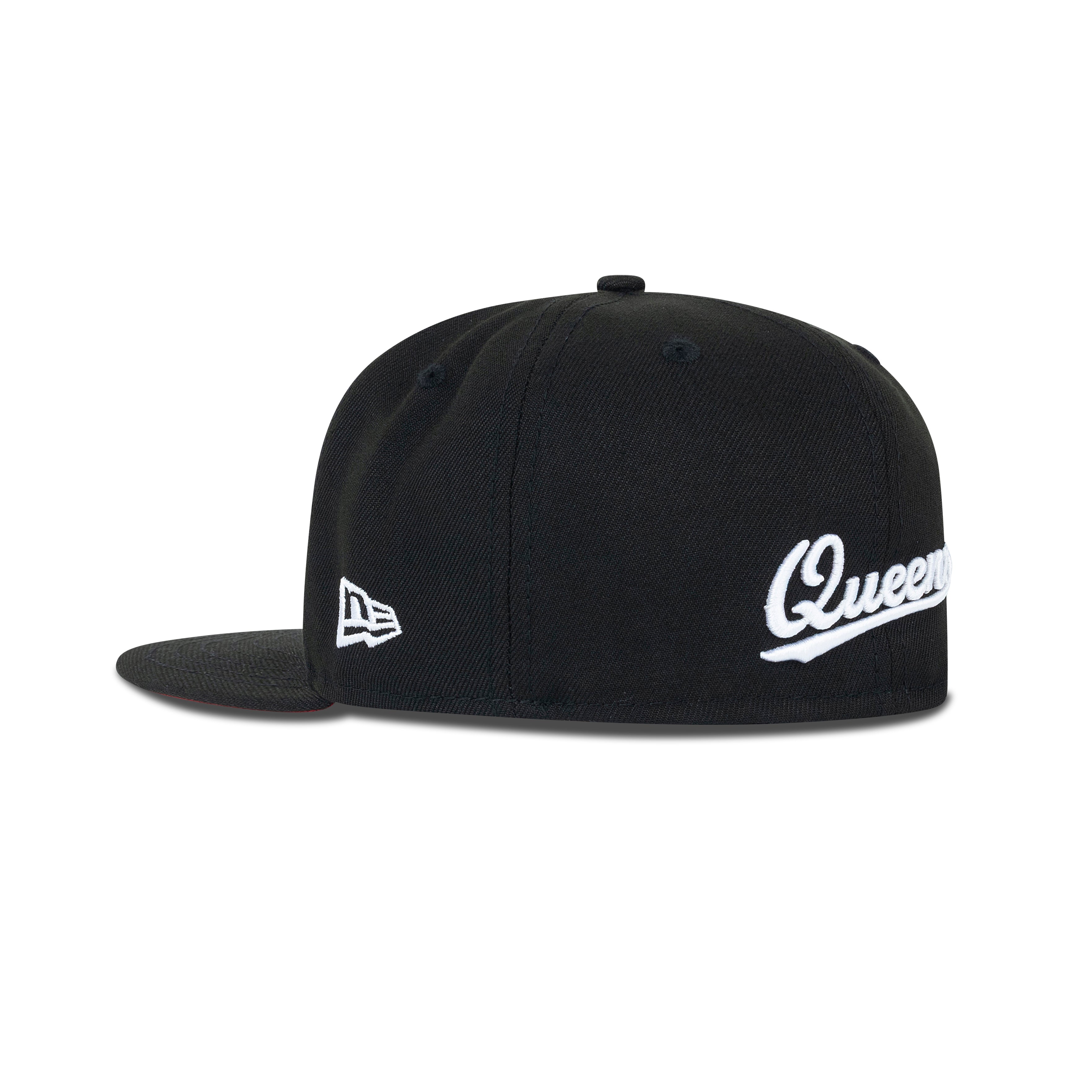 New Era Queens NY Fitted Red Bottom "Black Red White" (Rose Embroidery)