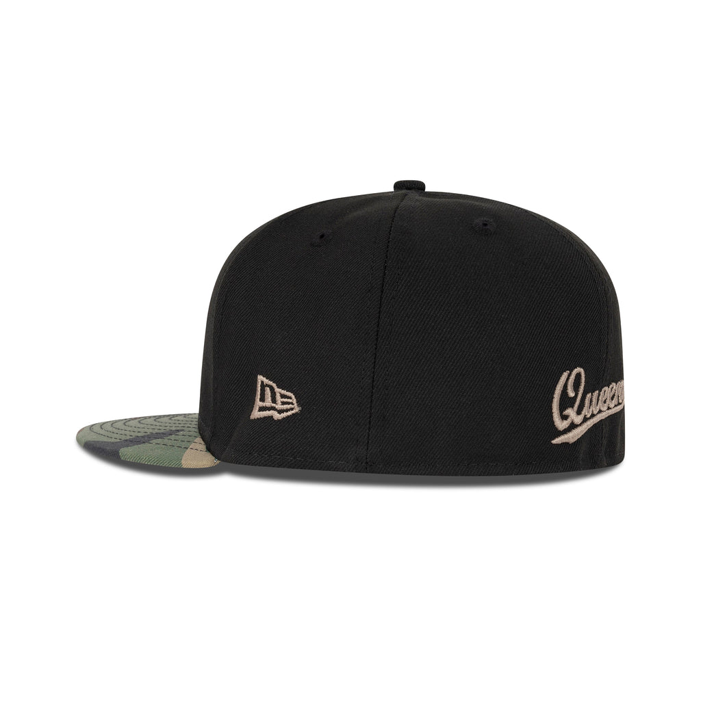New Era Queens NY Fitted Grey Bottom "Black Woodland Camo"