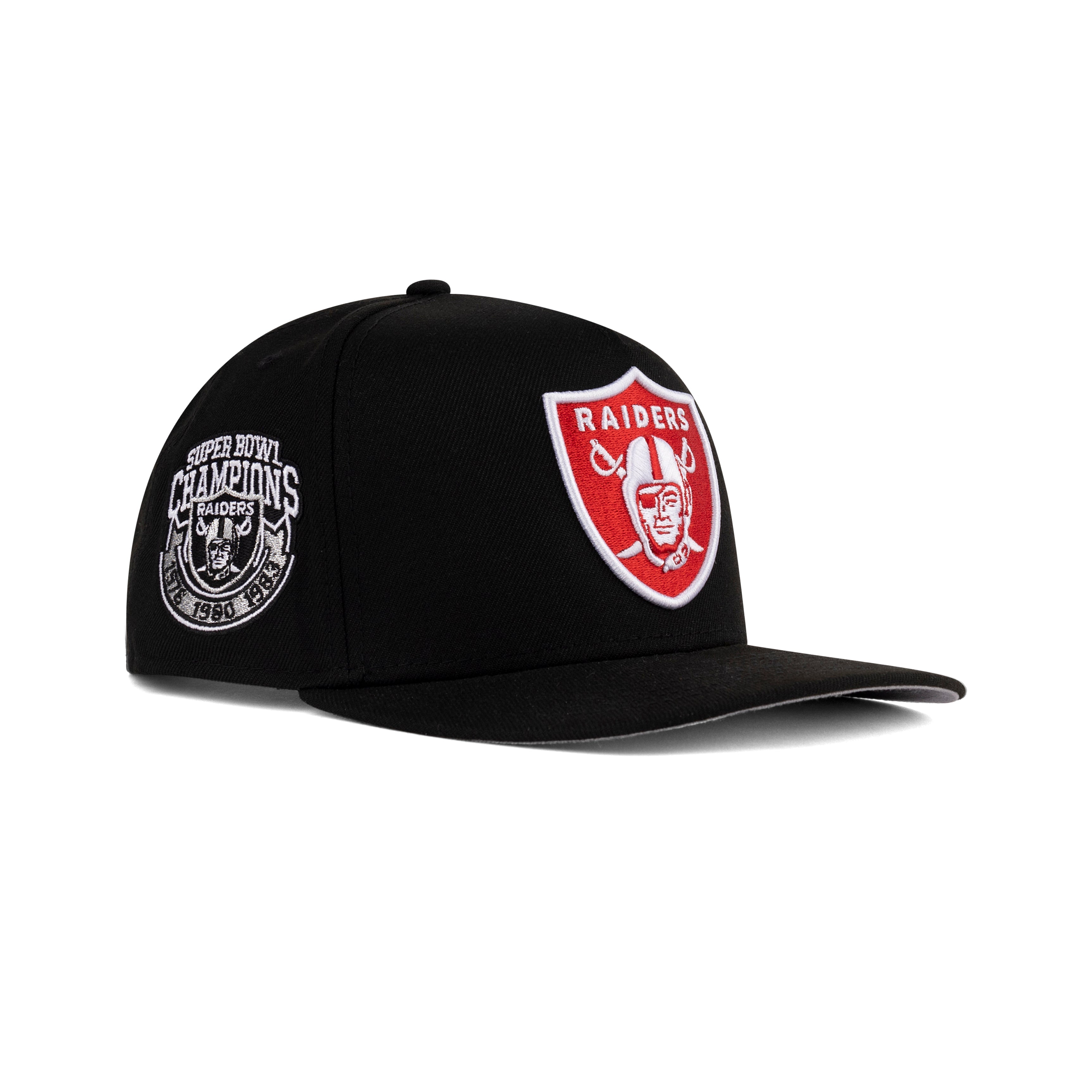 New Era Las Vegas Raiders Snapback A-Frame Gray Bottom "Black Red White Metallic Aluminum" (Super Bowl Champions Embroidery)