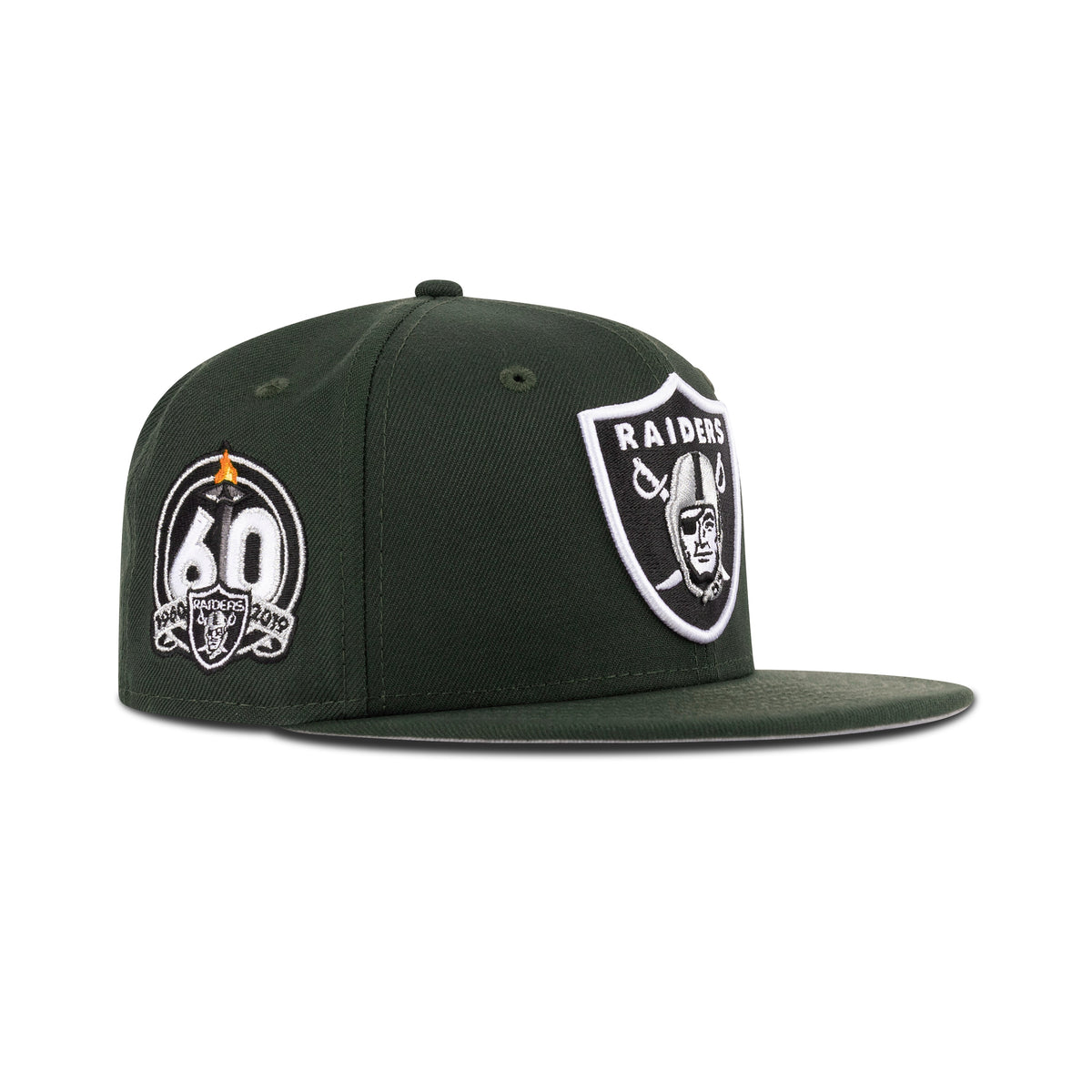 New Era Las Vegas Raiders Fitted Gray Bottom "Dark Seaweed Rush Orange White" (60 Years Embroidery)
