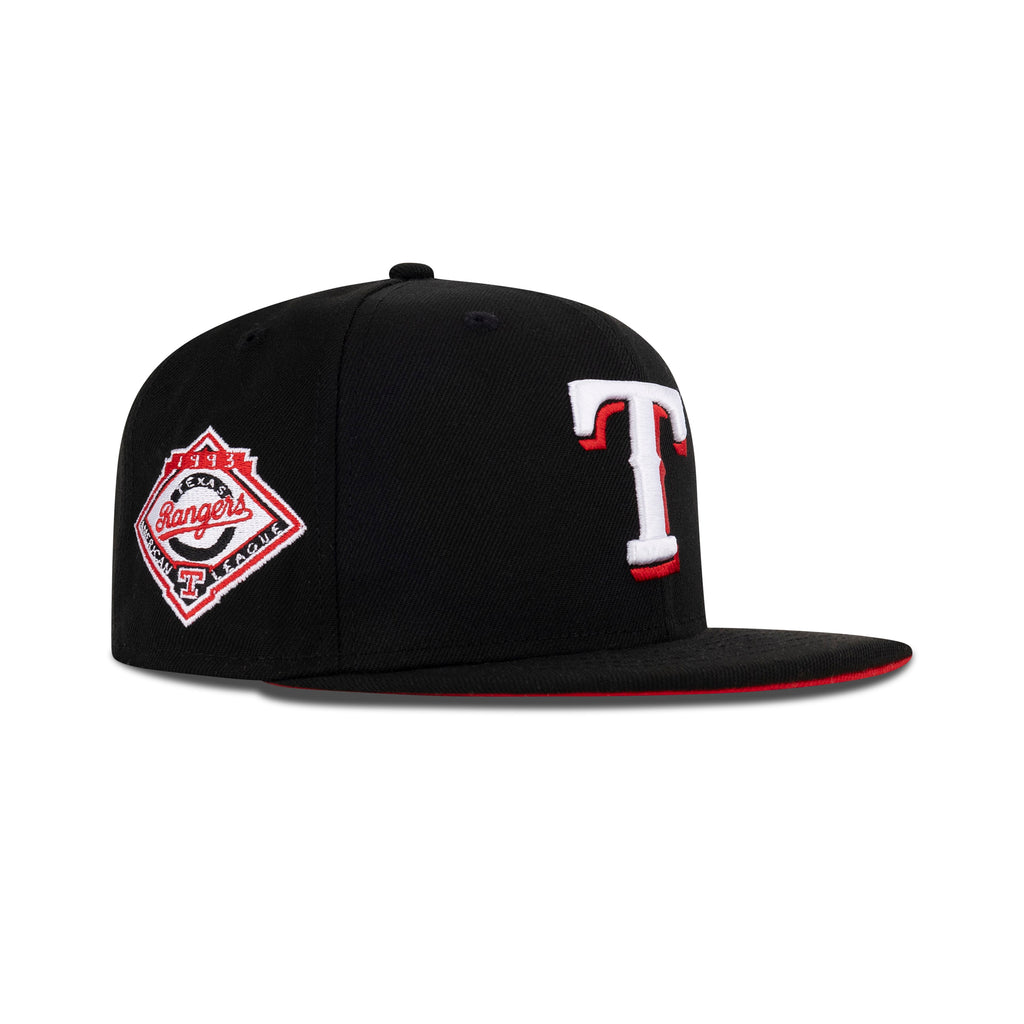 New Era Texas Rangers Fitted Front Door Red Bottom "Black Front Door Red White" (1993 American League Embroidery)