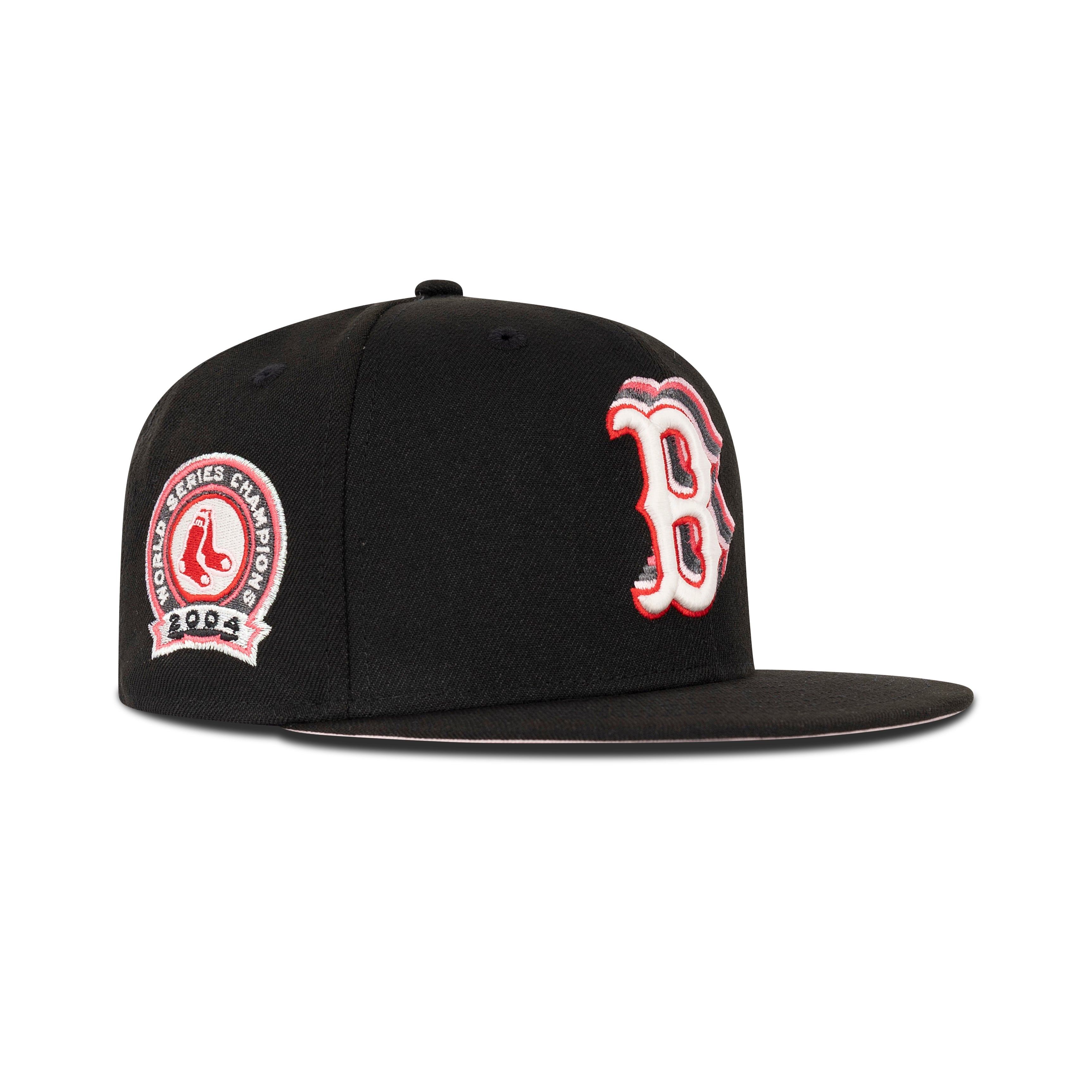 New Era Boston Red Sox Fitted Pink Bottom "Black Red Pink Metallic Iris" (2004 World Series Champions Embroidery)