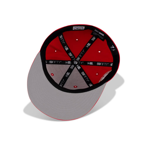 New Era Boston Red Sox Upside Down Logo Fitted Grey Bottom "Scarlet Red Sky" (2004 World Series Champions Embroidery)