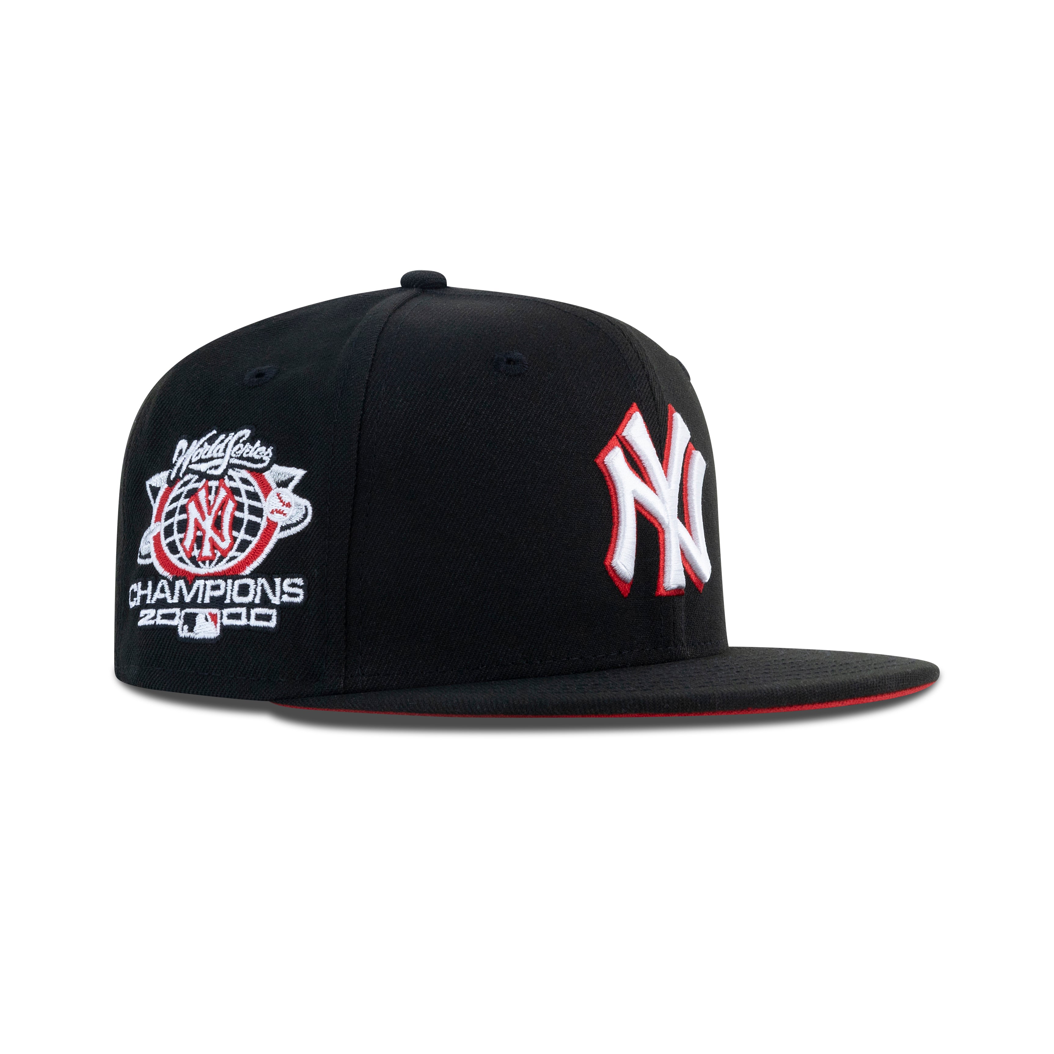 New Era New York Yankees Fitted Front Door Red Bottom "Black Front Door Red White" (2000 World Series Champions Embroidery)