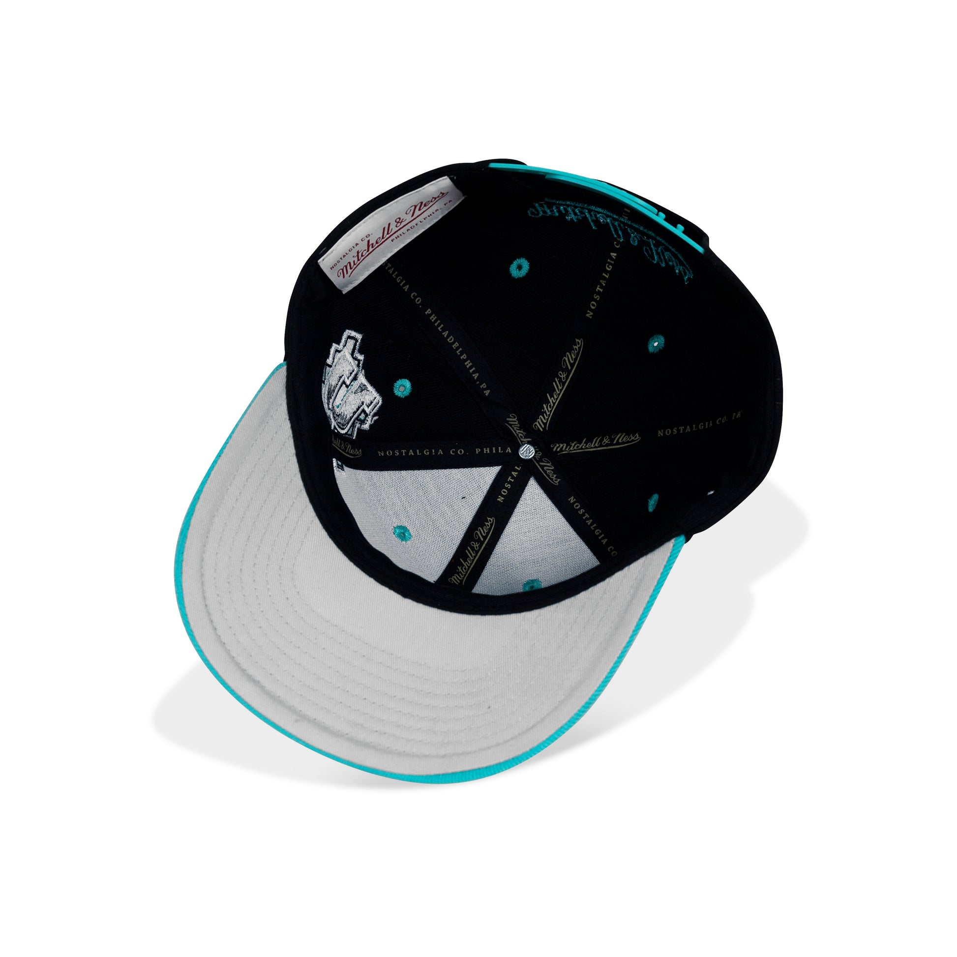 Mitchell & Ness San Antonio Spurs Overbite Pro Snapback Grey Bottom "Black Teal" (San Antonio Embroidery)