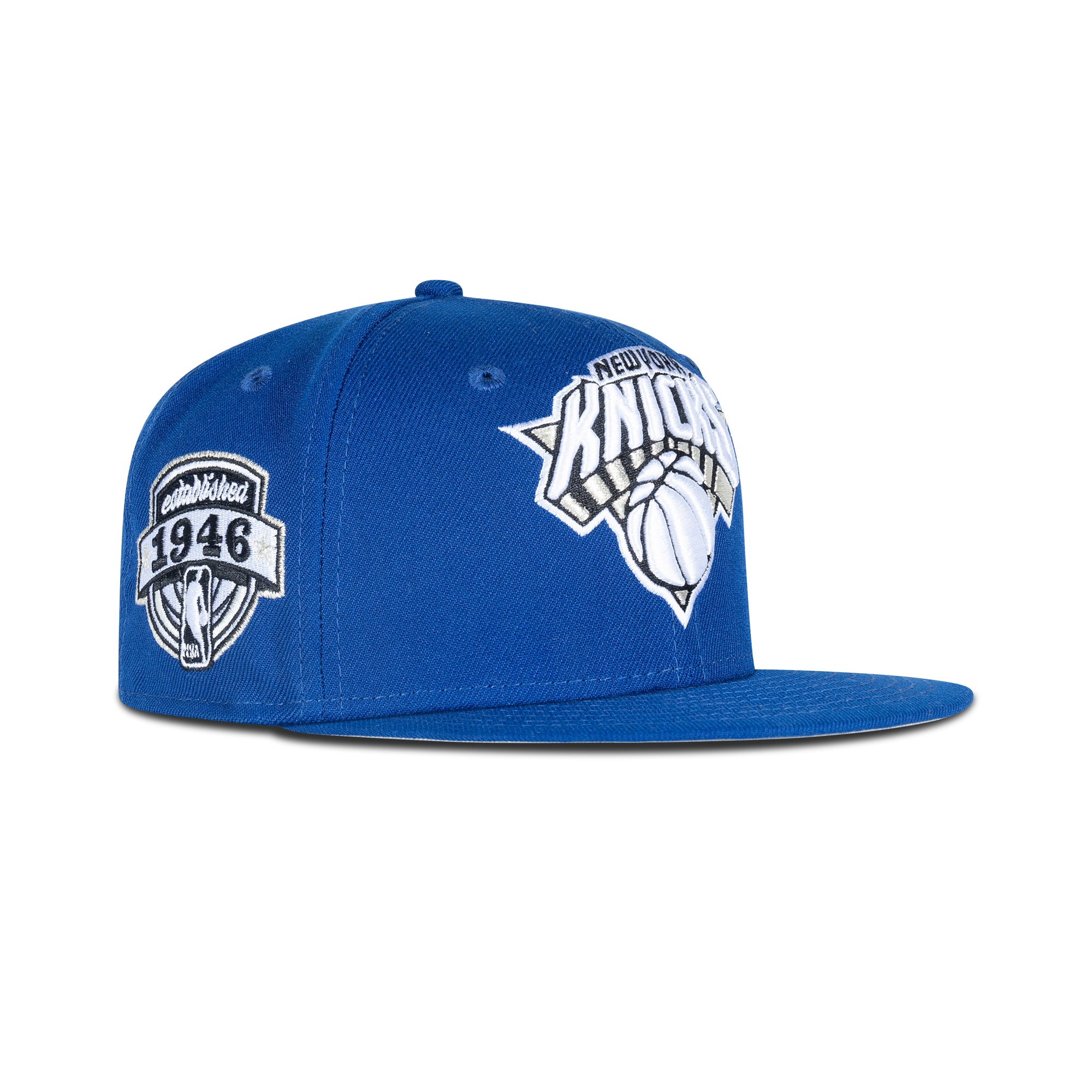 New Era New York Knicks Fitted Grey Bottom "Royal White Silver" (1946 Established Embroidery)