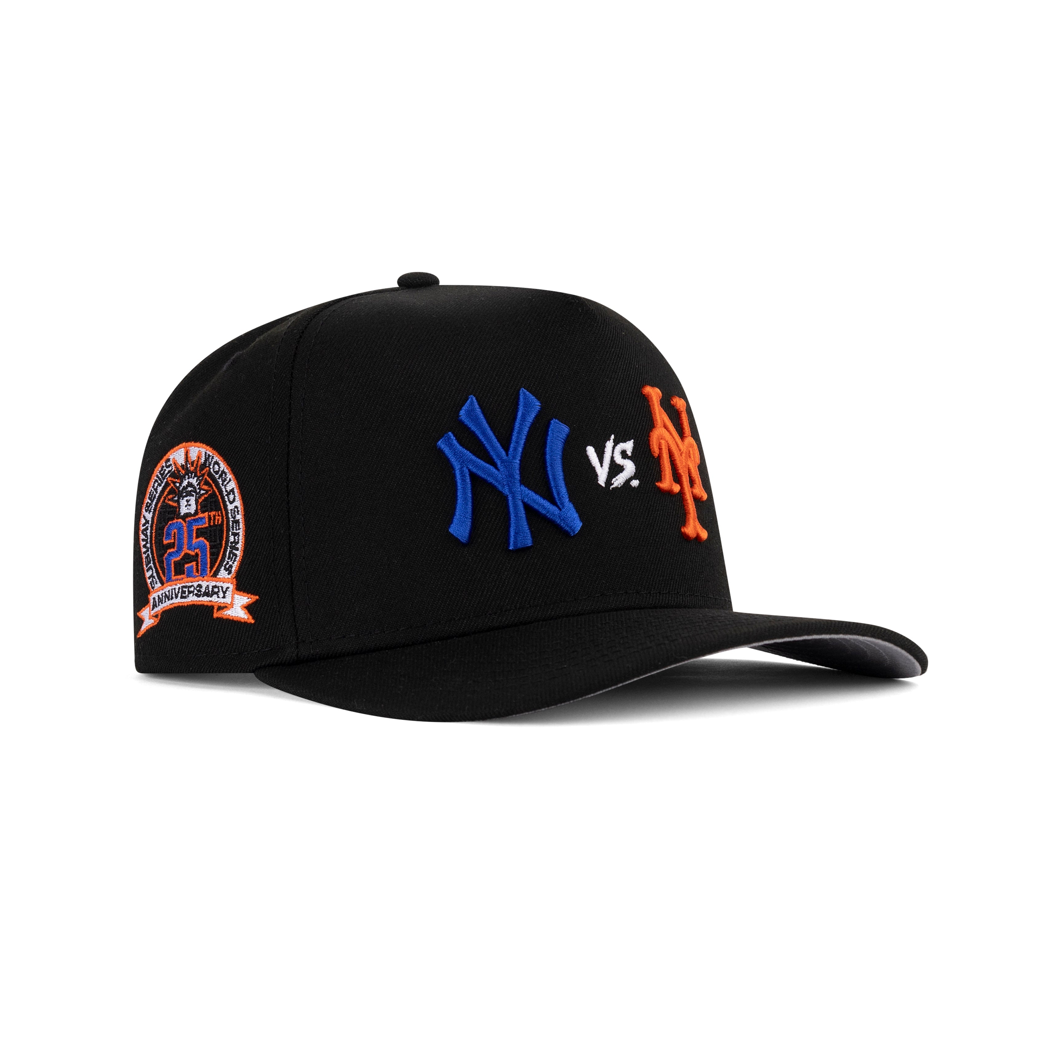 New Era NYY Vs. NYM A-Frame Snapback Grey Bottom "Black Royal Orange" (25th Subway Series World Series Anniversary Embroidery)
