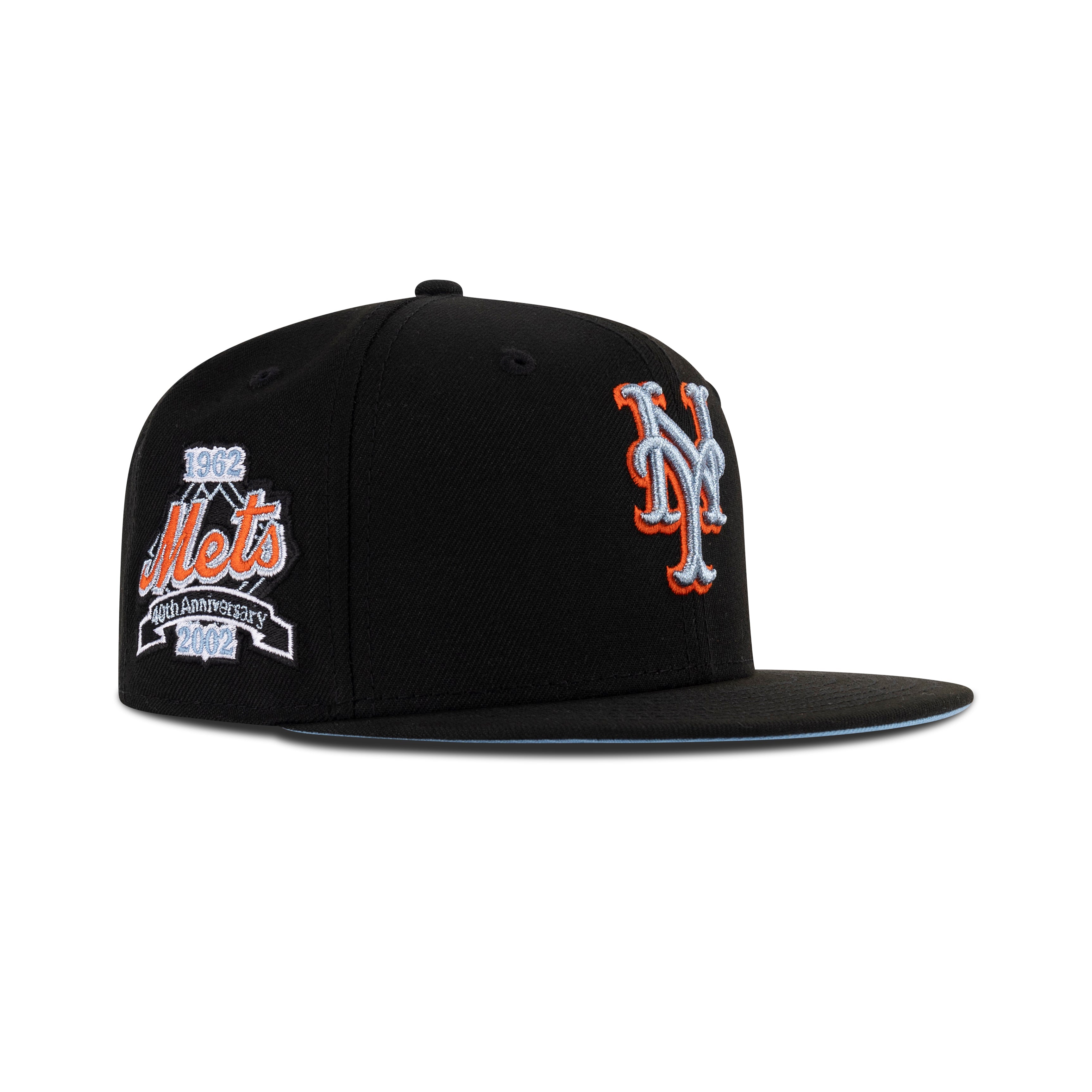 New Era New York Mets Fitted Sky Bottom "Black Metallic Blue Gray Countdown Orange" (1962-2002 40th Anniversary Embroidery)