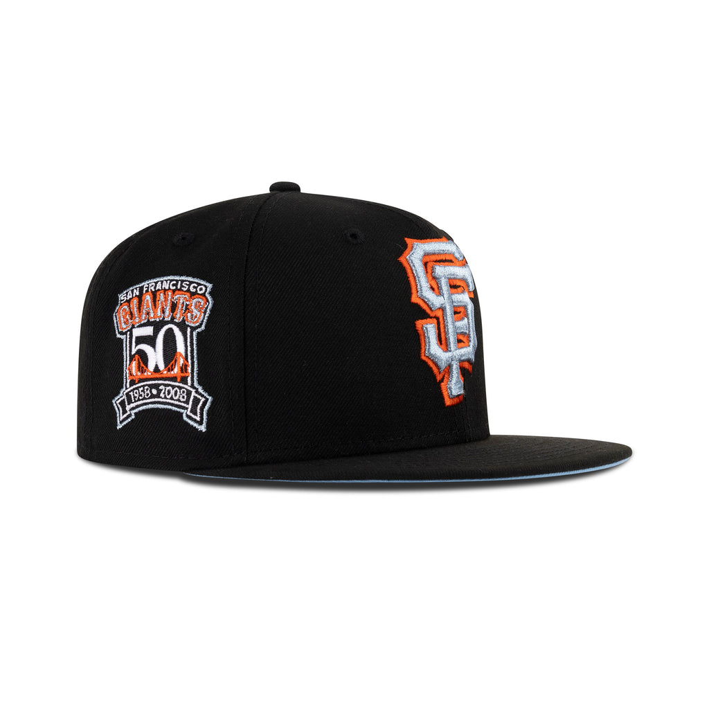 New Era San Francisco Giants Fitted Sky Bottom "Black Metallic Blue Gray Countdown Orange" (1958-2008 50 Years Embroidery)