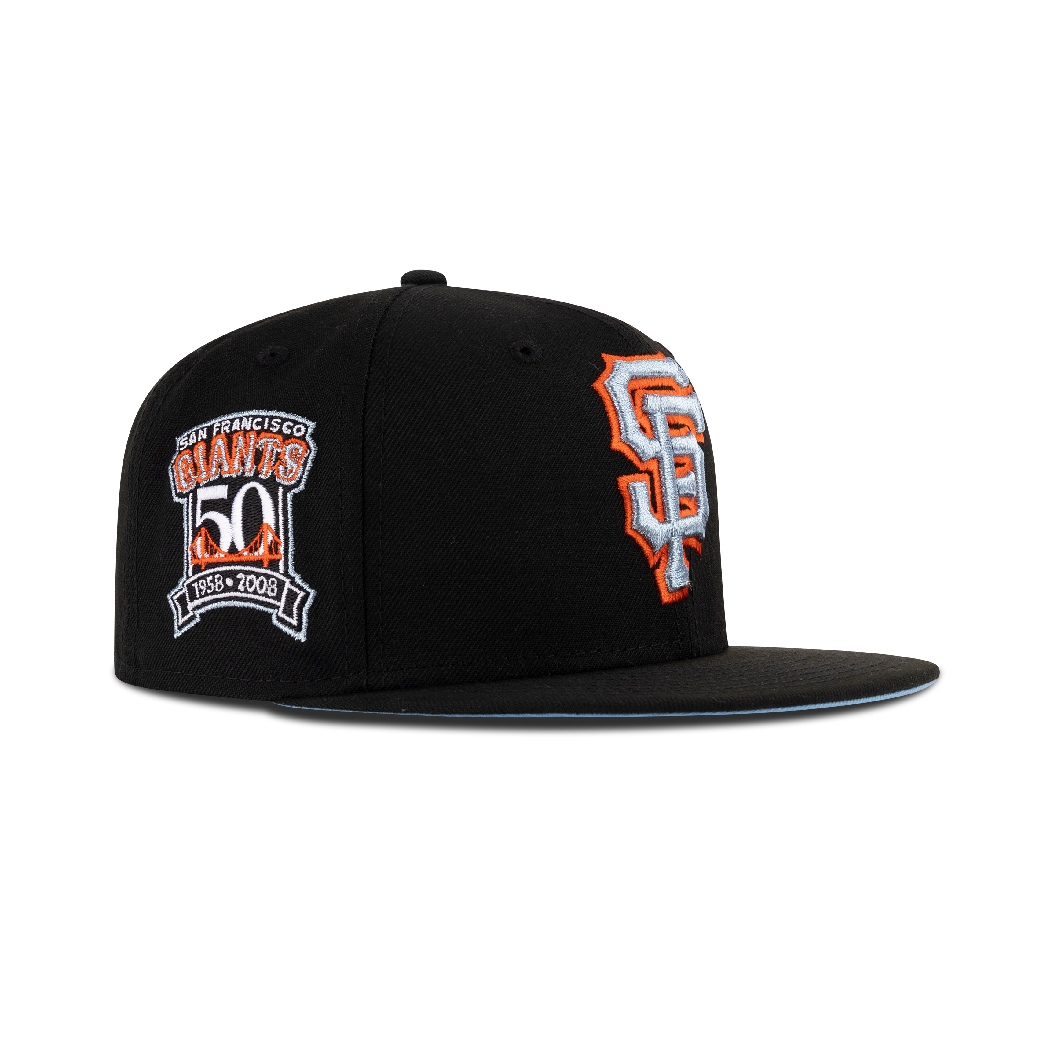 New Era San Francisco Giants Fitted Sky Bottom "Black Metallic Blue Gray Countdown Orange" (1958-2008 50 Years Embroidery)