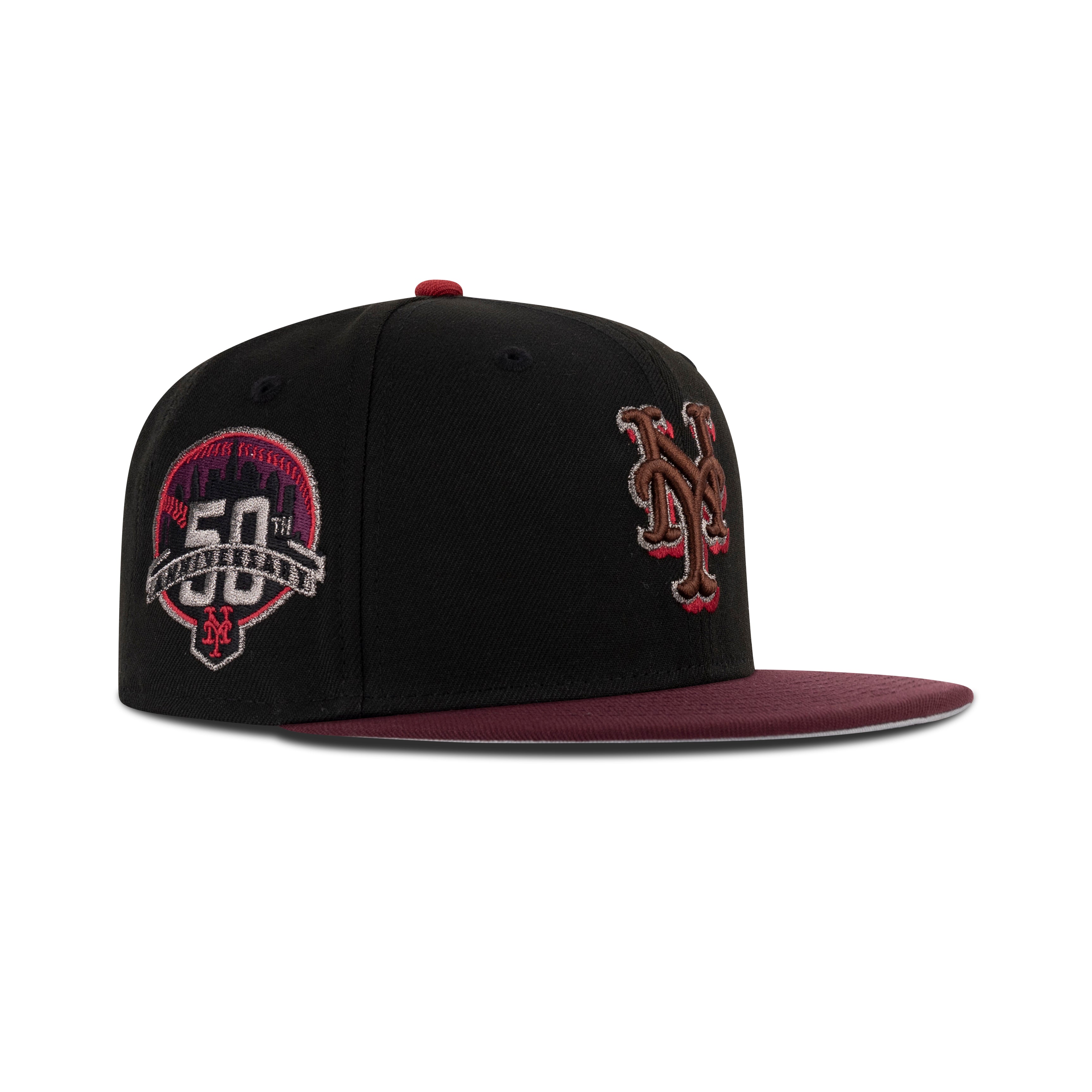 New Era New York Mets Fitted Grey Bottom "Black Maroon Metallic Pewter Brown" (50th Anniversary Embroidery)