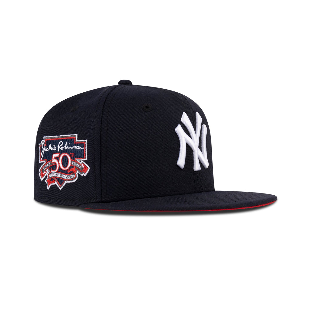 New Era New York Yankees Fitted Scarlet Red Bottom "Navy White" (Jackie Robinson & 50th Anniversary Embroidery)