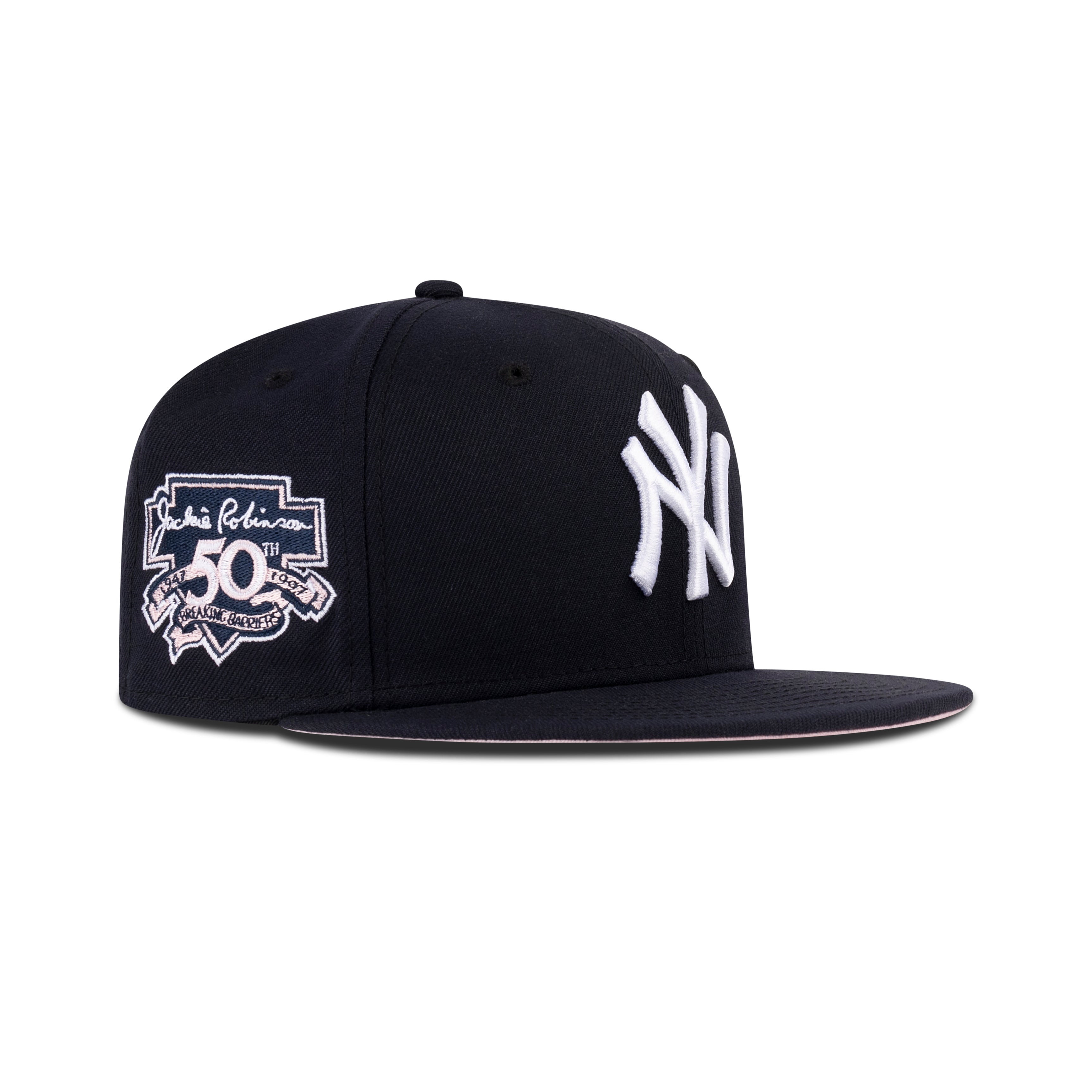 New Era New York Yankees Fitted Pink Bottom "Navy White" (Jackie Robinson & 50th Anniversary Embroidery)