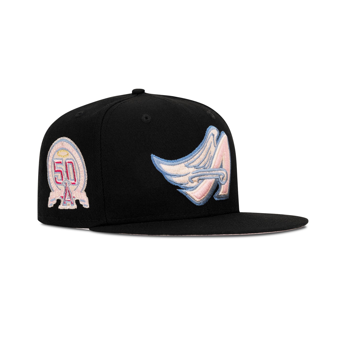New Era L.A. Anaheim Angels Fitted Pink Bottom "Black Pink Sky" (50th Anniversary Embroidery)
