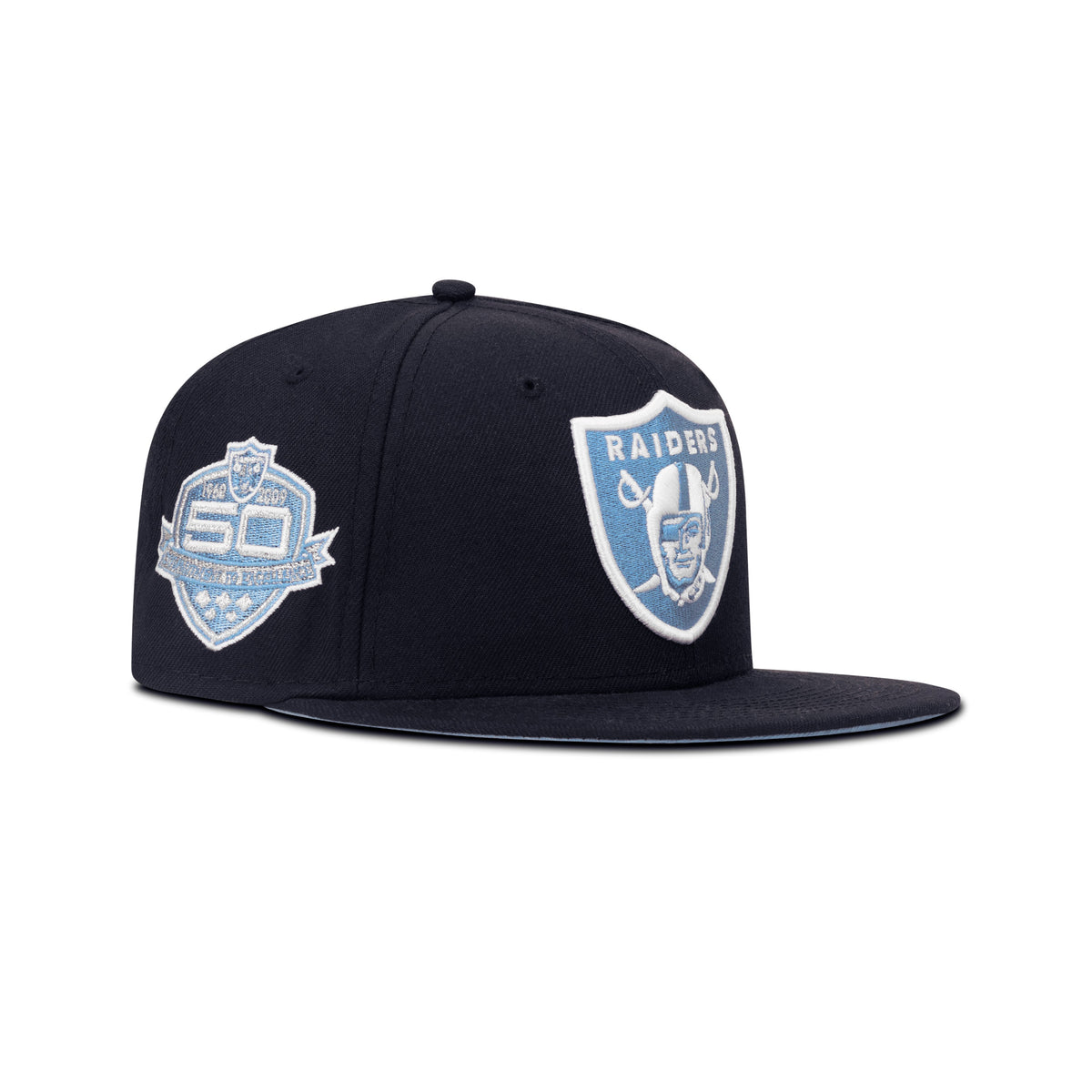 New Era Oakland Raiders Fitted Sky Blue Bottom "Navy Sky" (50 Commitment To Excellences Embroidery)