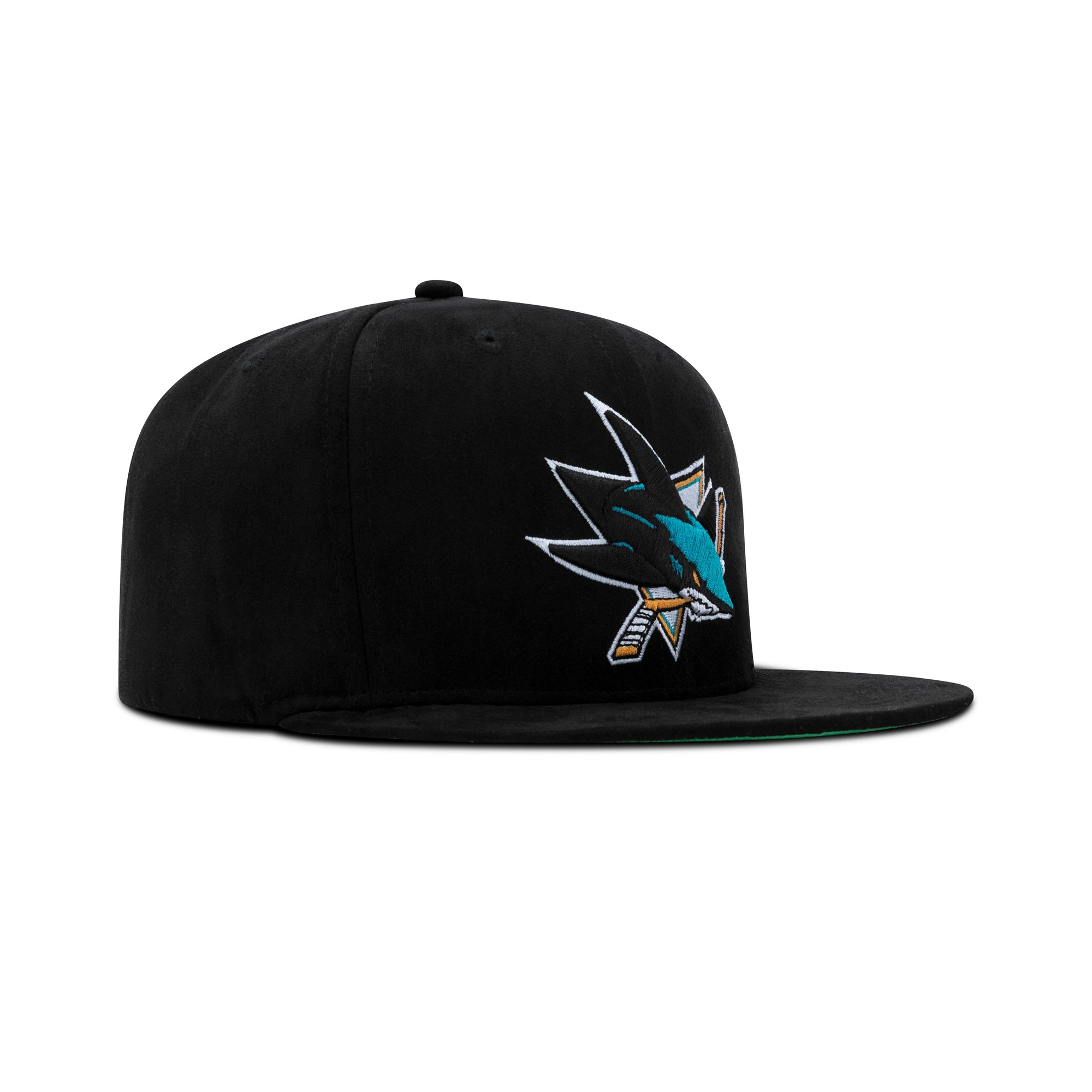 Mitchell & Ness San Jose Sharks Sweet Suede Snapback Green Satin Bottom "Black Teal"